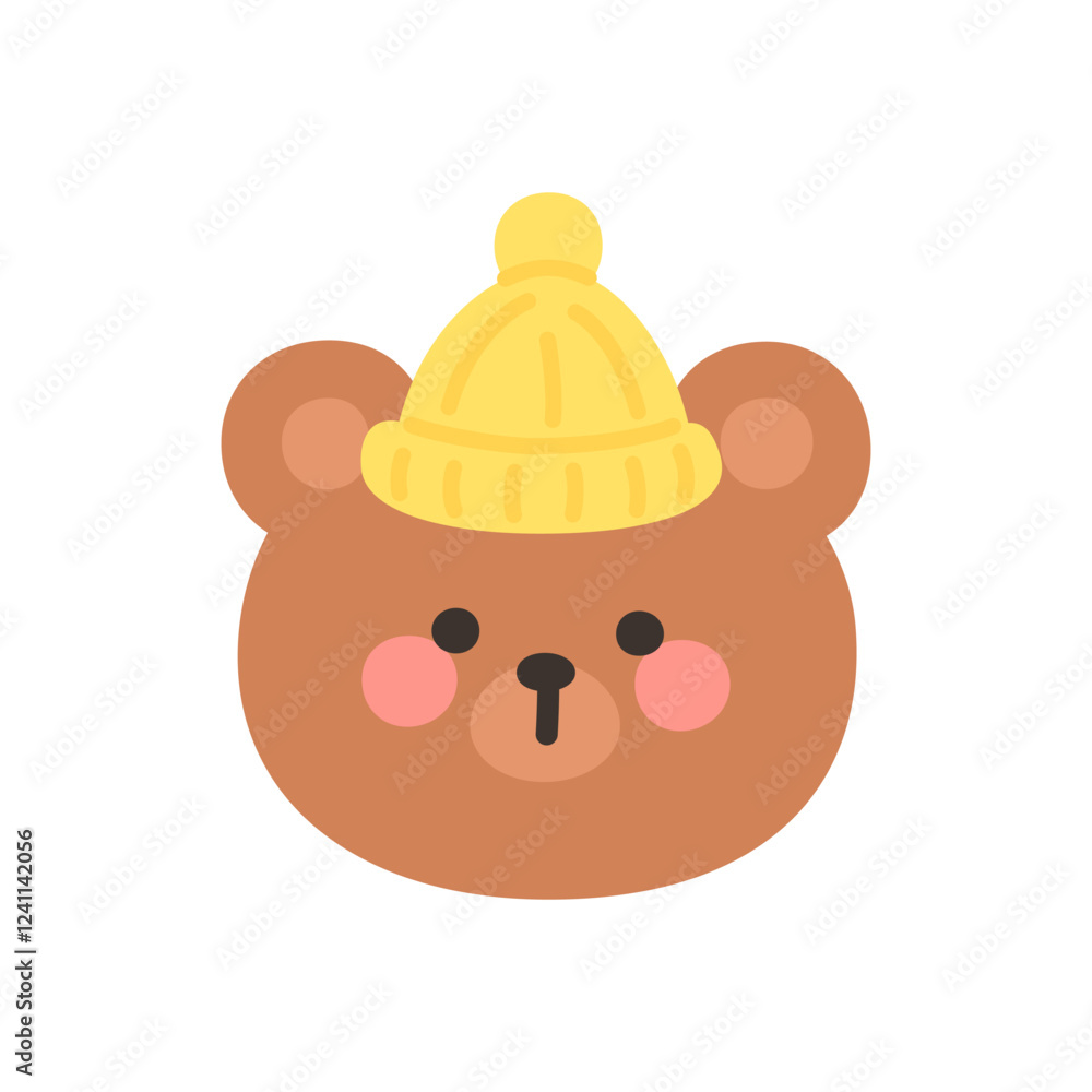 Fototapeta premium Korean Style Bear Head Cartoon with Yellow Knit Beanie