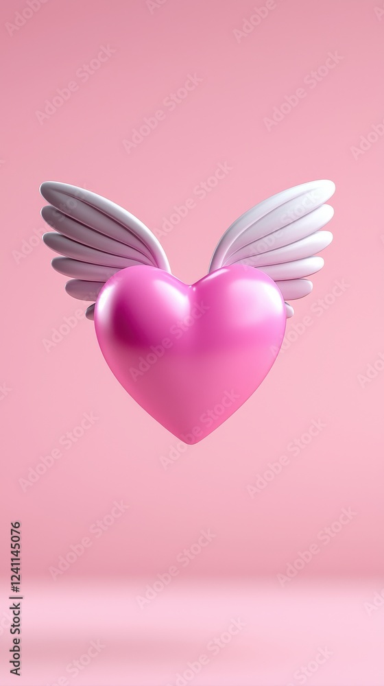 A stylized pink heart with wings, symbolizing love and affection on a pastel background. A stylized pink heart with wings, symbolizing love and affection on a pastel background.