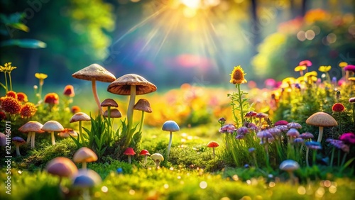 Wallpaper Mural Miniature Meadow: Tilt-Shift Botanical Garden Mushrooms Torontodigital.ca