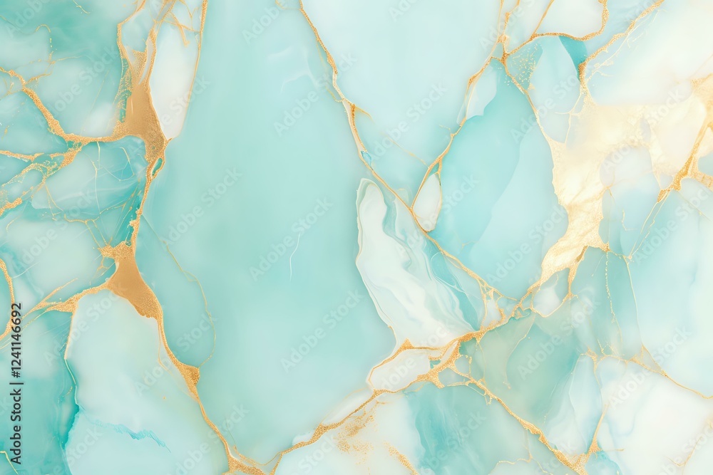 Fototapeta premium Luxurious mint green and gold marble texture with natural veining pattern creates elegant surface design for interior decor and luxury branding projects.