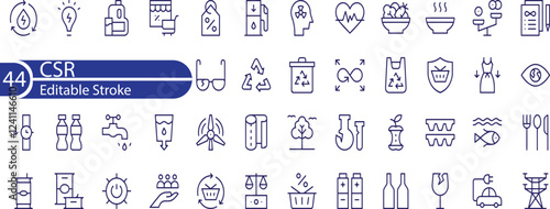 CSR Corporate social responsibility and sustainability editable stroke outline icon isolated on white background flat vector illustration.