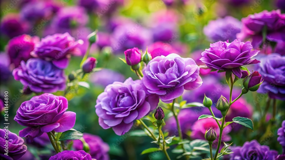 Miniature Vibrant Purple Rose Garden Background - Tilt-Shift Photography Miniature Vibrant Purple Rose Garden Background - Tilt-Shift Photography