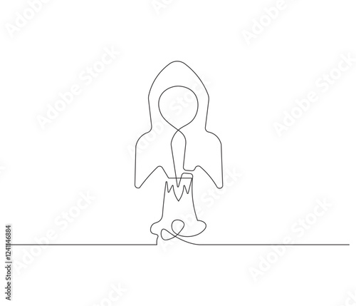 Continuous one line drawing of spacecraft. Single line drawing illustration of Rocket space ship. Rocket concept vector art. Doodle line illustration.
