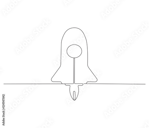 Continuous one line drawing of spacecraft. Single line drawing illustration of Rocket space ship. Rocket concept vector art. Doodle line illustration.
