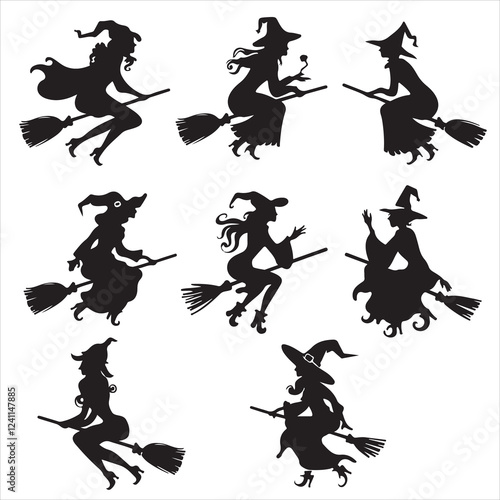 set of vector witches silhouette	