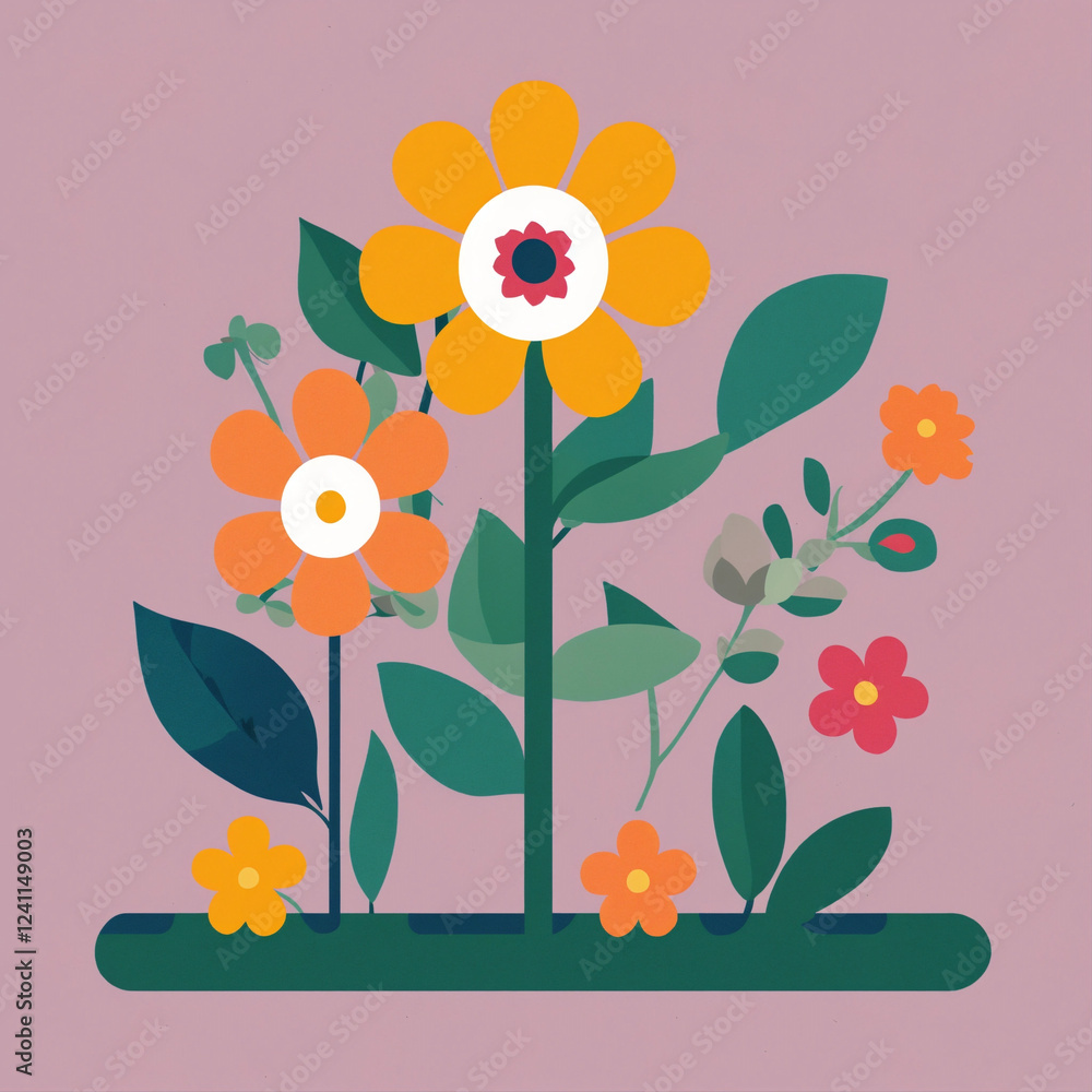 Vibrant 2D Floral Pattern in Flat Design Vibrant 2D Floral Pattern in Flat Design