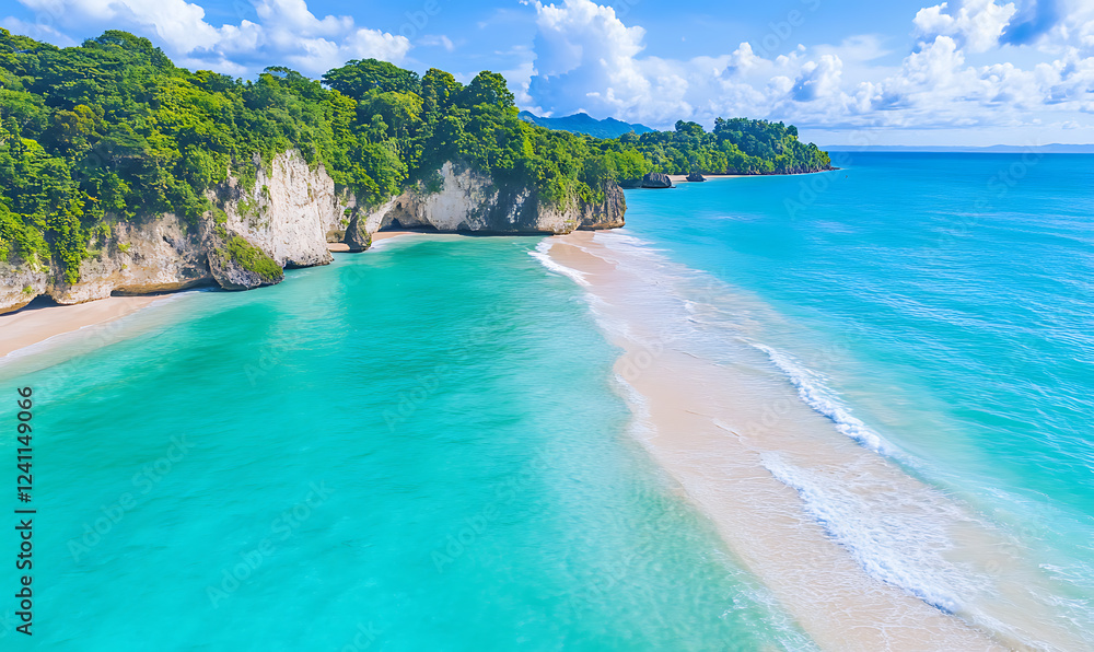 Fototapeta premium Dynamic water splash, bubbles, ripples, underwater light rays and tranquil ocean views
