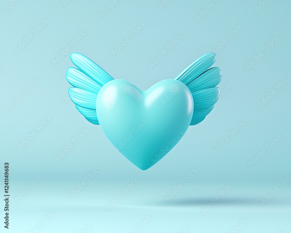 A whimsical blue heart with wings, symbolizing love and freedom in a soft pastel setting. A whimsical blue heart with wings, symbolizing love and freedom in a soft pastel setting.