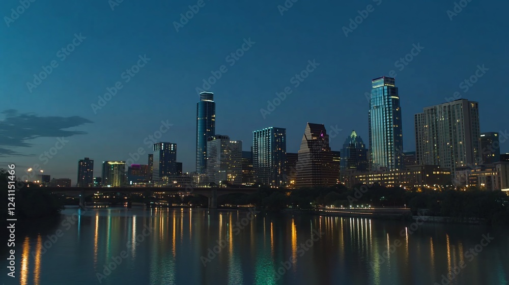 Fototapeta premium Austin Skyline at Dusk: A Breathtaking View of Texas' Capital City