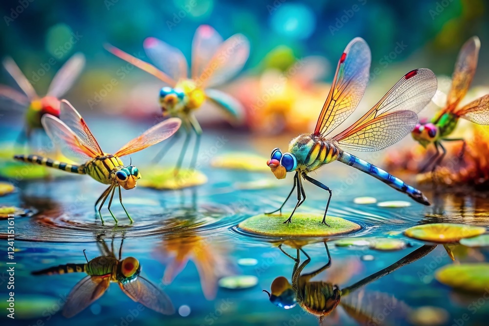 Miniature Watercolor Dragonfly Set: Charming Tilt-Shift Photography Miniature Watercolor Dragonfly Set: Charming Tilt-Shift Photography