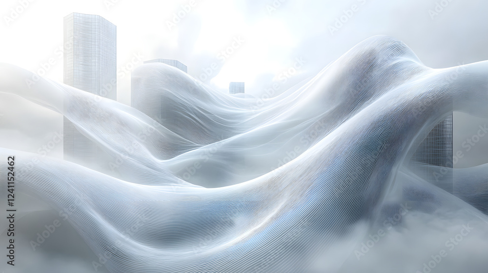 Fototapeta premium A sky gray background with soft, undulating waves and a fluid design that evokes tranquility.