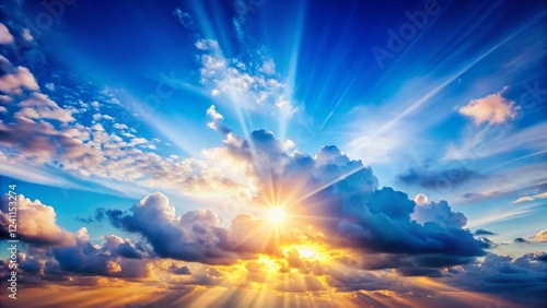 Minimalist Blue Sky Abstract Cloud Animation, Gradient Sunshine, Wonderful Morning Day Stock Photo