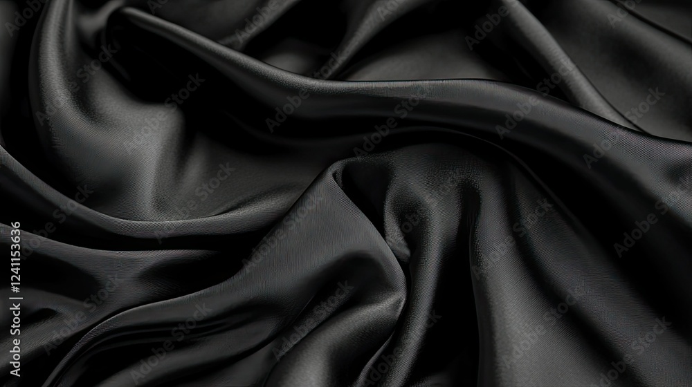 Obraz premium Smooth Black Satin Fabric Draped in Elegant Curves and Folds