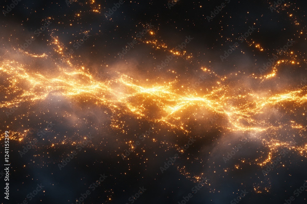 Fototapeta premium Stunning Cosmic Background with Golden Stars and Nebula Effects