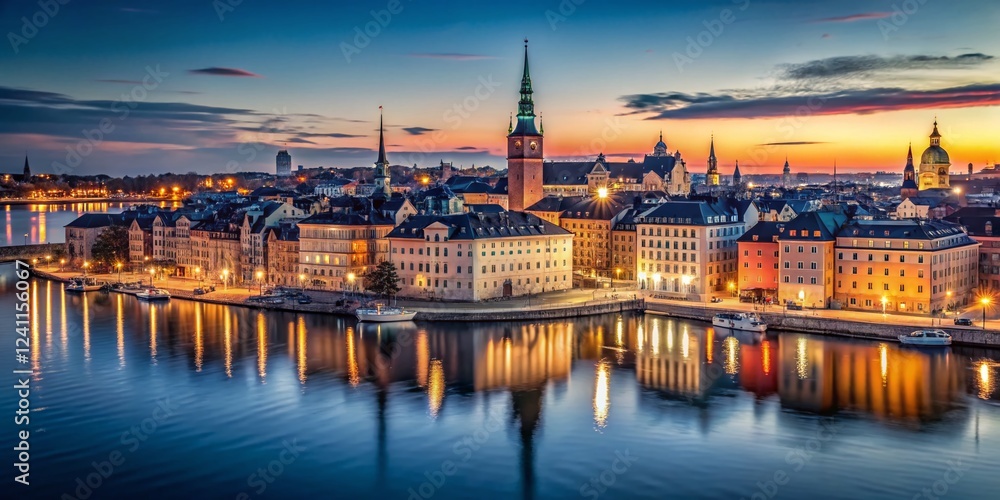 Fototapeta premium Minimalist Night Panorama: Stockholm's Gamla Stan