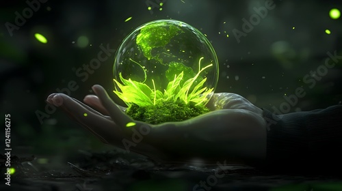 A pair of caring hands gently shielding a luminous glowing globe surrounded by dynamic water splashes emphasizing the importance of sustainability and environmental protection for a brighter