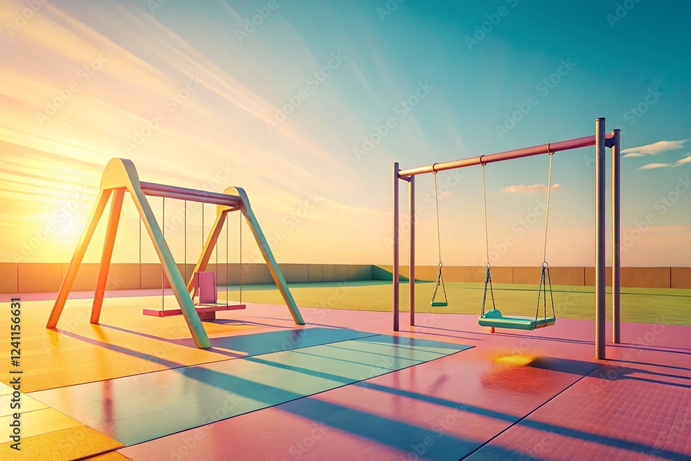 Minimalist Playground: Simple Swings and Slides in a Sunny Park Minimalist Playground: Simple Swings and Slides in a Sunny Park