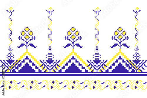 pattern with lace.Pixel flowers are a traditional Ukrainian pattern.
Cross-stitch patterns, Knitted sweater design. traditional Slavic ornaments
Illustrations for textile printing design