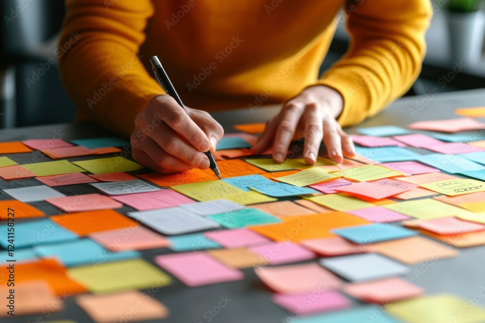 Obraz premium Person planning project using colorful sticky notes