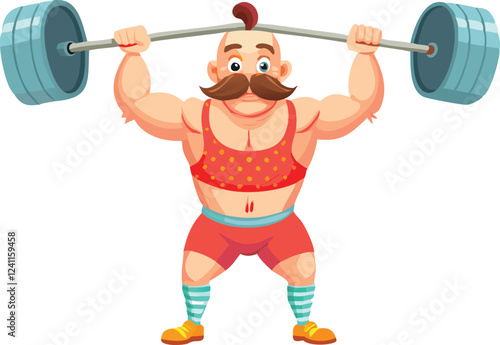 Cartoon Strongman Lifting Weights, Perfect for Circus or Sports Theme