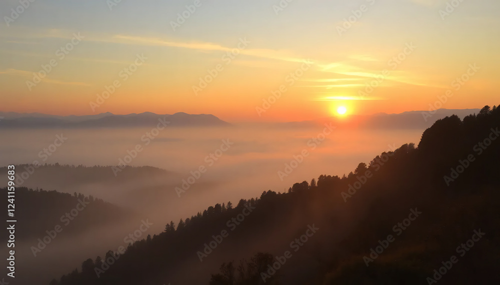 Sunrise Over a Misty Mountain Valley Sunrise Over a Misty Mountain Valley