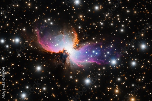 Stunning Cosmic Nebula with Colorful Gas and Bright Stars in Space