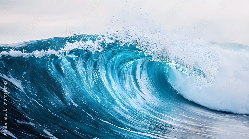 Powerful Ocean Wave Crashing with Vivid Blue Color and Texture Powerful Ocean Wave Crashing with Vivid Blue Color and Texture