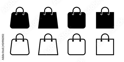 Vector isolated Shopping Bag icon set in black outline and fill