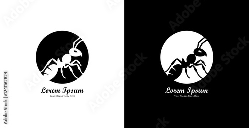 The logo design is in the shape of an ant combined with a circle and has a modern style