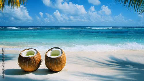 Wallpaper Mural Summer Vacation - Accessories In Tropical Beach With Defocused Ocean, Summer Background	 Torontodigital.ca