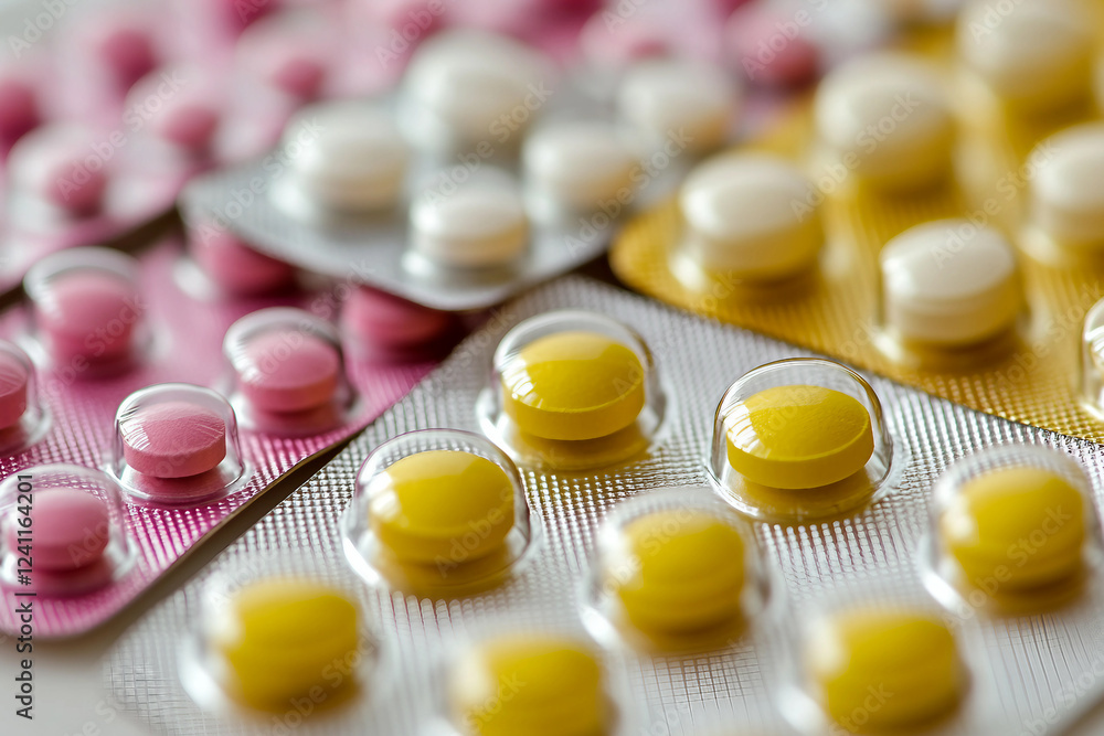 Medicine and pharmacology are represented by a variety of tablets, capsules, generative AI design Medicine and pharmacology are represented by a variety of tablets, capsules, generative AI design