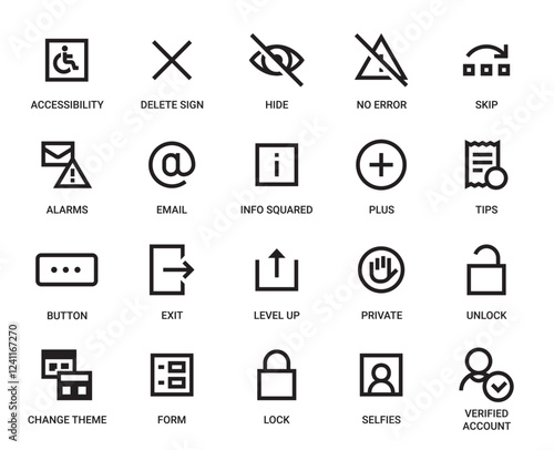 Basic UI Category Outline Pictogram Icons Set