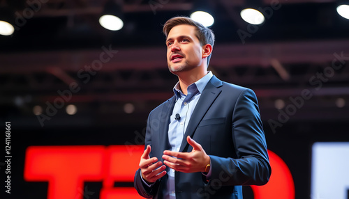 TED Talk Speaker Delivering Engaging Presentation on Stage