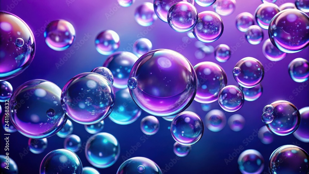 Water Bubbles Floating in Vibrant Violet Background, colorful, soothing atmosphere Water Bubbles Floating in Vibrant Violet Background, colorful, soothing atmosphere