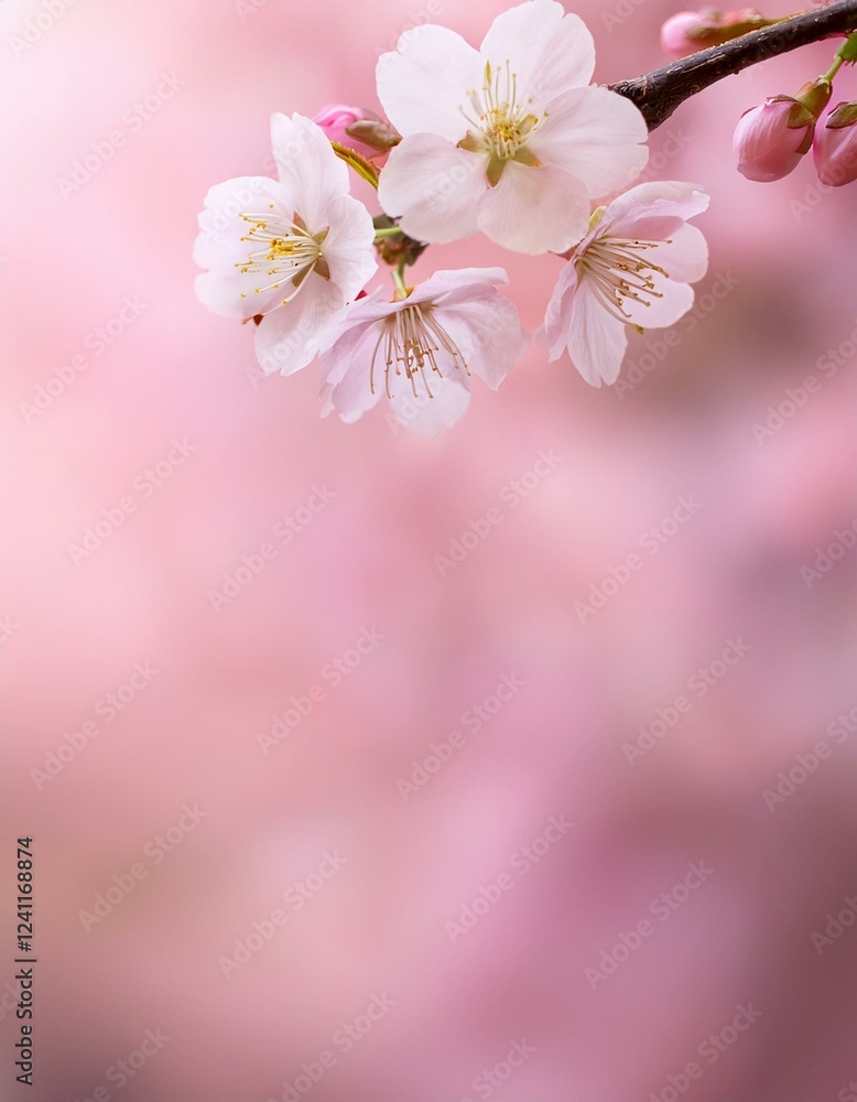 Naklejka premium ぬくもり溢れるペールピンクの背景に、桜のつぼみが膨らむ、優しく繊細な春のデザイン 