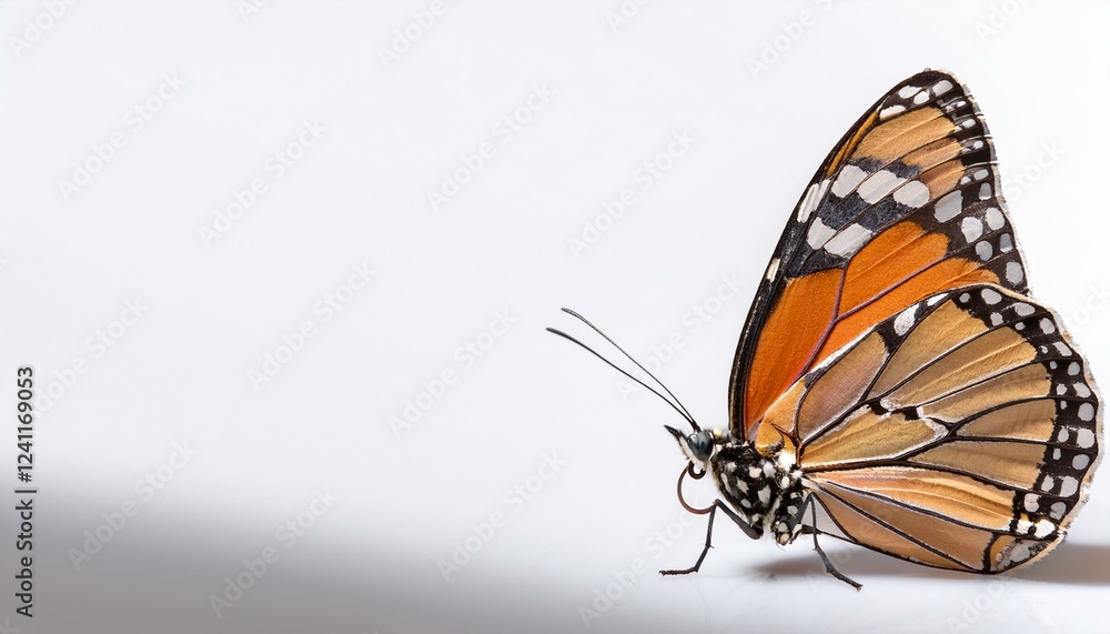 Obraz premium ホワイトの透明感ある背景に、春を象徴する蝶が1匹とまり、静かに季節の訪れを告げる 