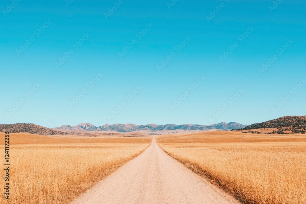 Long Country Road Through Golden Wheat Fields Long Country Road Through Golden Wheat Fields