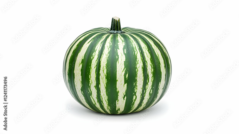 Striped green squash on white background, autumn harvest, food photography, recipe illustration Striped green squash on white background, autumn harvest, food photography, recipe illustration