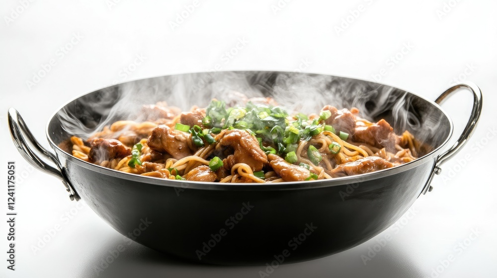 Delicious Stir-Fry with Chicken and Noodles in a Wok Delicious Stir-Fry with Chicken and Noodles in a Wok