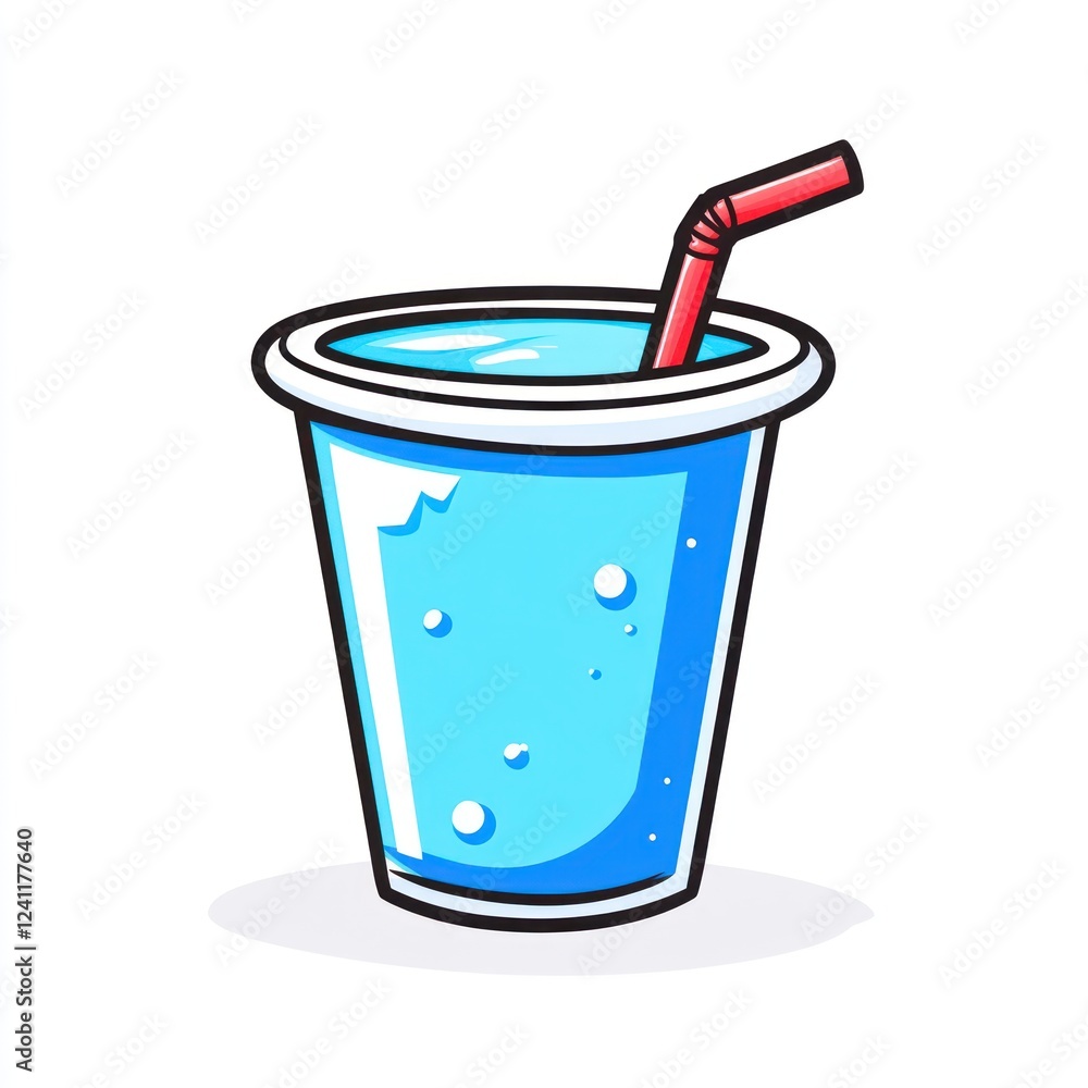 Blue drink in plastic cup with straw, white background, refreshing summer beverage, for menu design Blue drink in plastic cup with straw, white background, refreshing summer beverage, for menu design