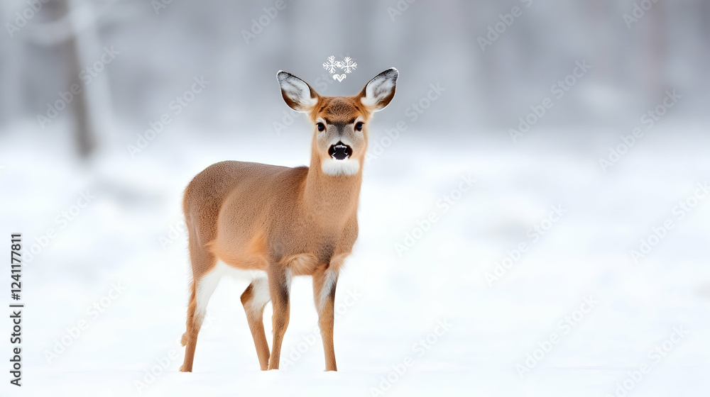 White-tailed deer in snowy winter forest; wildlife, nature scene; postcard, calendar White-tailed deer in snowy winter forest; wildlife, nature scene; postcard, calendar
