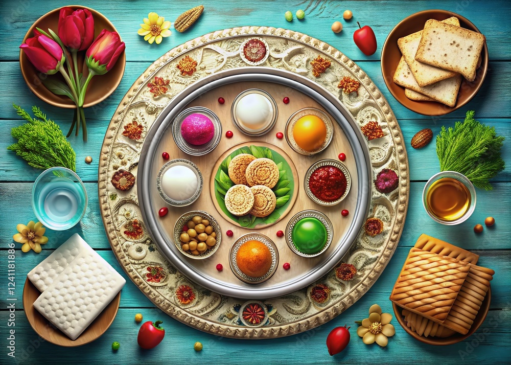 Passover Seder Plate: Festive Holiday Tradition, 3D Render Passover Seder Plate: Festive Holiday Tradition, 3D Render