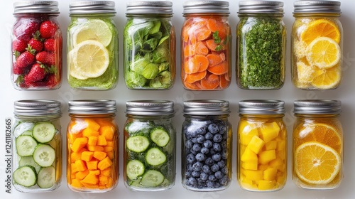 Wallpaper Mural Colorful Mason Jars Filled with Fresh Fruits and Vegetables Torontodigital.ca