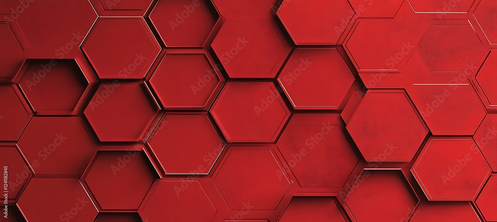 Minimalist Red Background with an Artistic Arrangement of Hexagons in Various Sizes for a Clean, Modern Look Minimalist Red Background with an Artistic Arrangement of Hexagons in Various Sizes for a Clean, Modern Look