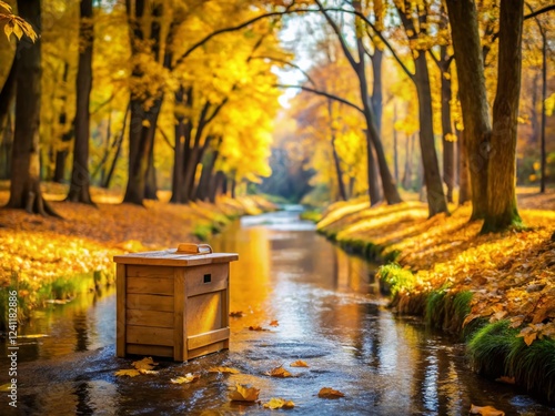 Peaceful Autumn Landscape with Ballot Box - Municipal Election Voting photo