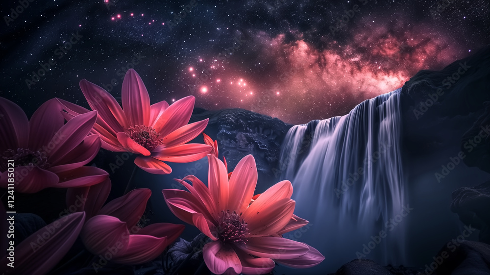 Fototapeta premium Majestic Skogafoss waterfall under the mesmerizing Northern Ligh
