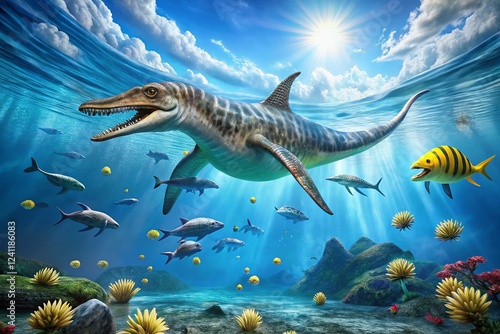 Prehistoric Seafood Feast: Shonisaurus Enjoying a Late Triassic Ocean Buffet photo