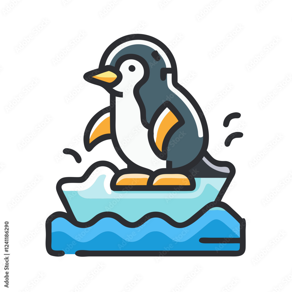 Obraz premium Penguin on ice floe icon, global warming