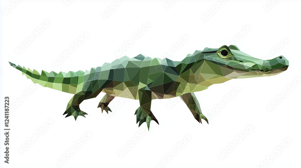 Green crocodile, simple low-poly style on a white background Green crocodile, simple low-poly style on a white background