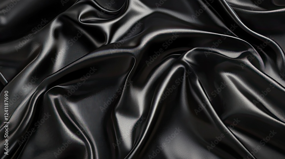 Fototapeta premium Smooth Black Satin Fabric Texture with Elegant Drapery and Flow